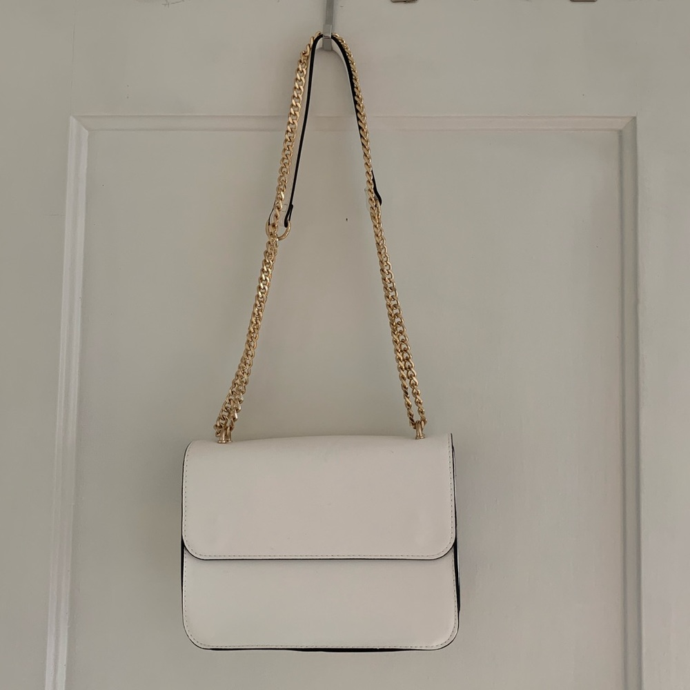 White Faux Leather Gold Chain Purse - Crossbody or Shoulder Bag